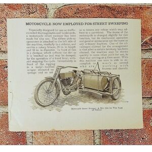 1914 Motorcycle Now Employed‎ for Street Sweeping Original Vtg PRINT ARTICLE
